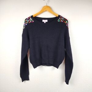 Jess Lea NWT Party Favor Black Colorful Sequin Knit Cropped Sweater Size Medium